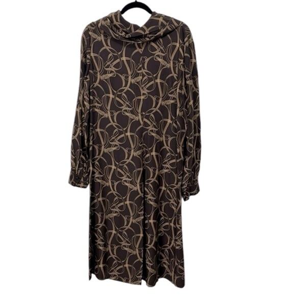 Dana Buchman Walnut Multi Printed Cowl Neck Long Sleeve Shirt Dress, Size 16 - Picture 6 of 6